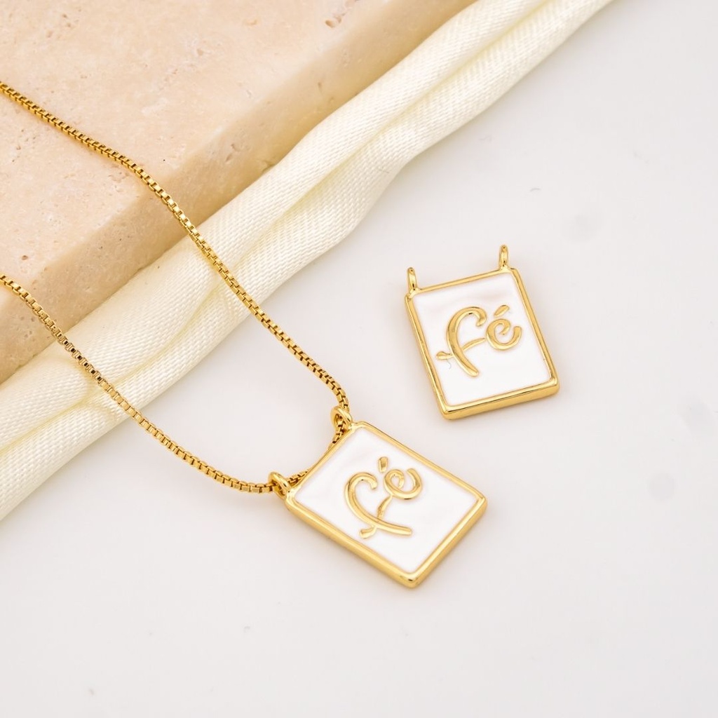 Dije escapulario Fe esmaltado baño 18k