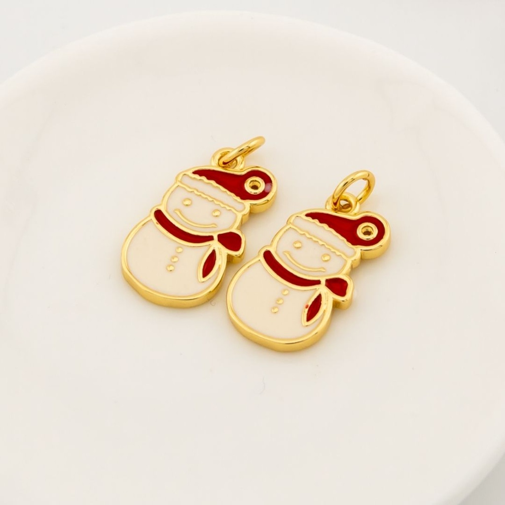  Dije navideño muñeco de nieve cesmaltado con baño 18k