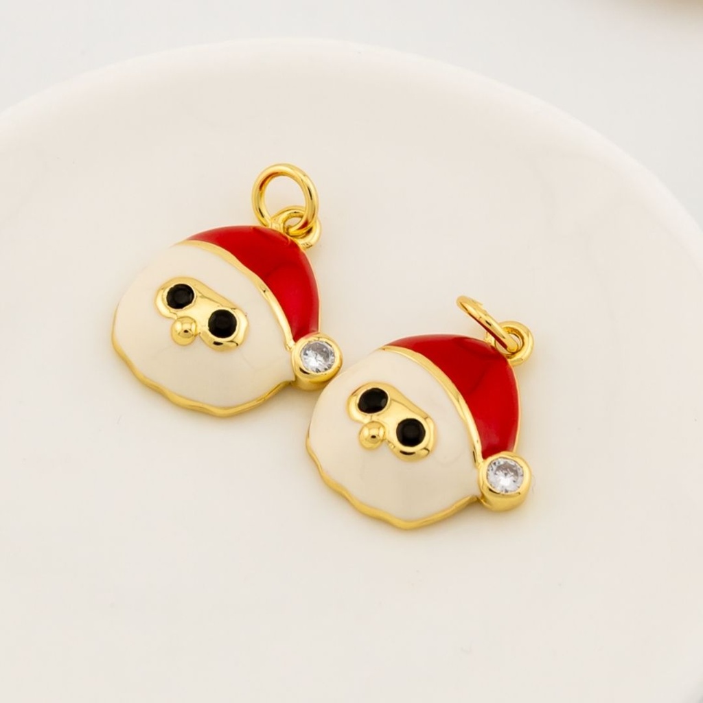  Dije navideño santa claus con zirconias negras esmaltado con baño 18k