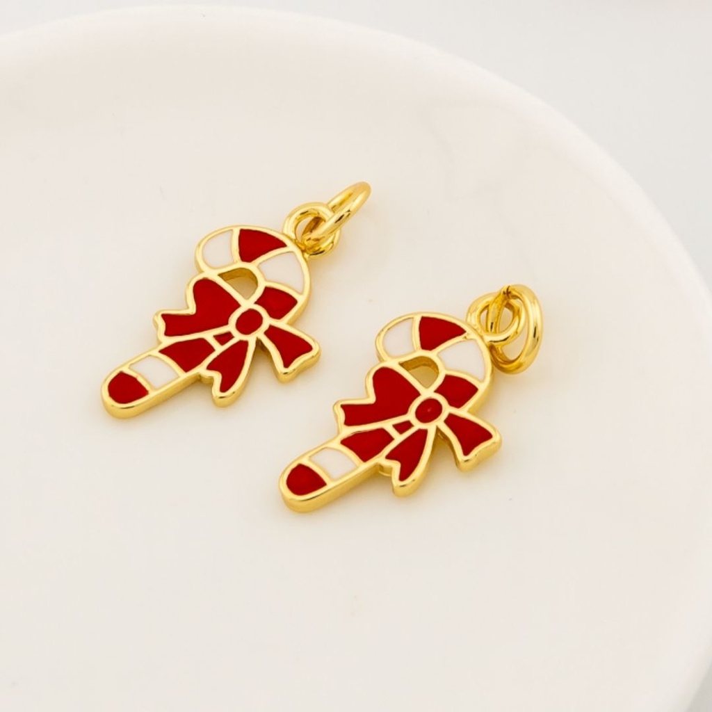  Dije navideño baston esmaltado con baño 18k