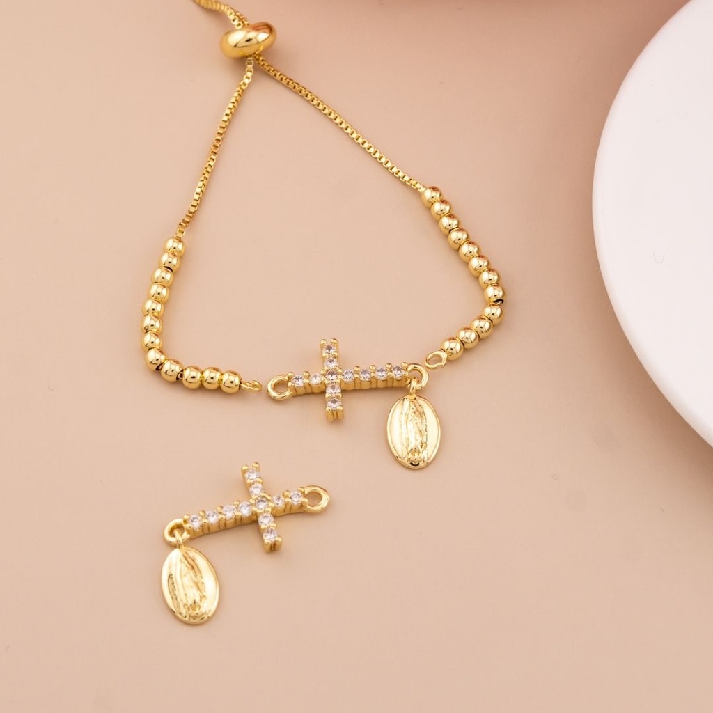 Enlace de cruz y virgen de Guadalupe con micropave baño 18k