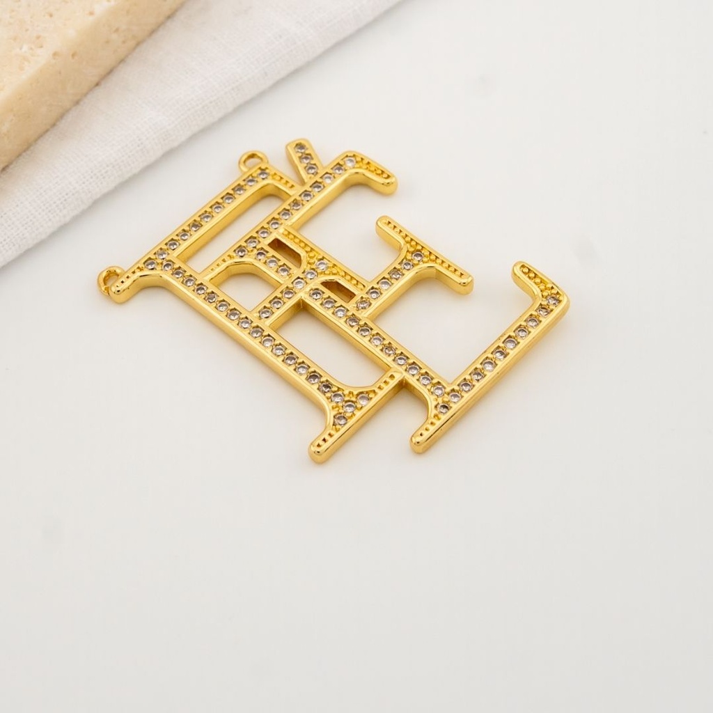 Dije FE grande doble argolla Micropave con baño 18k