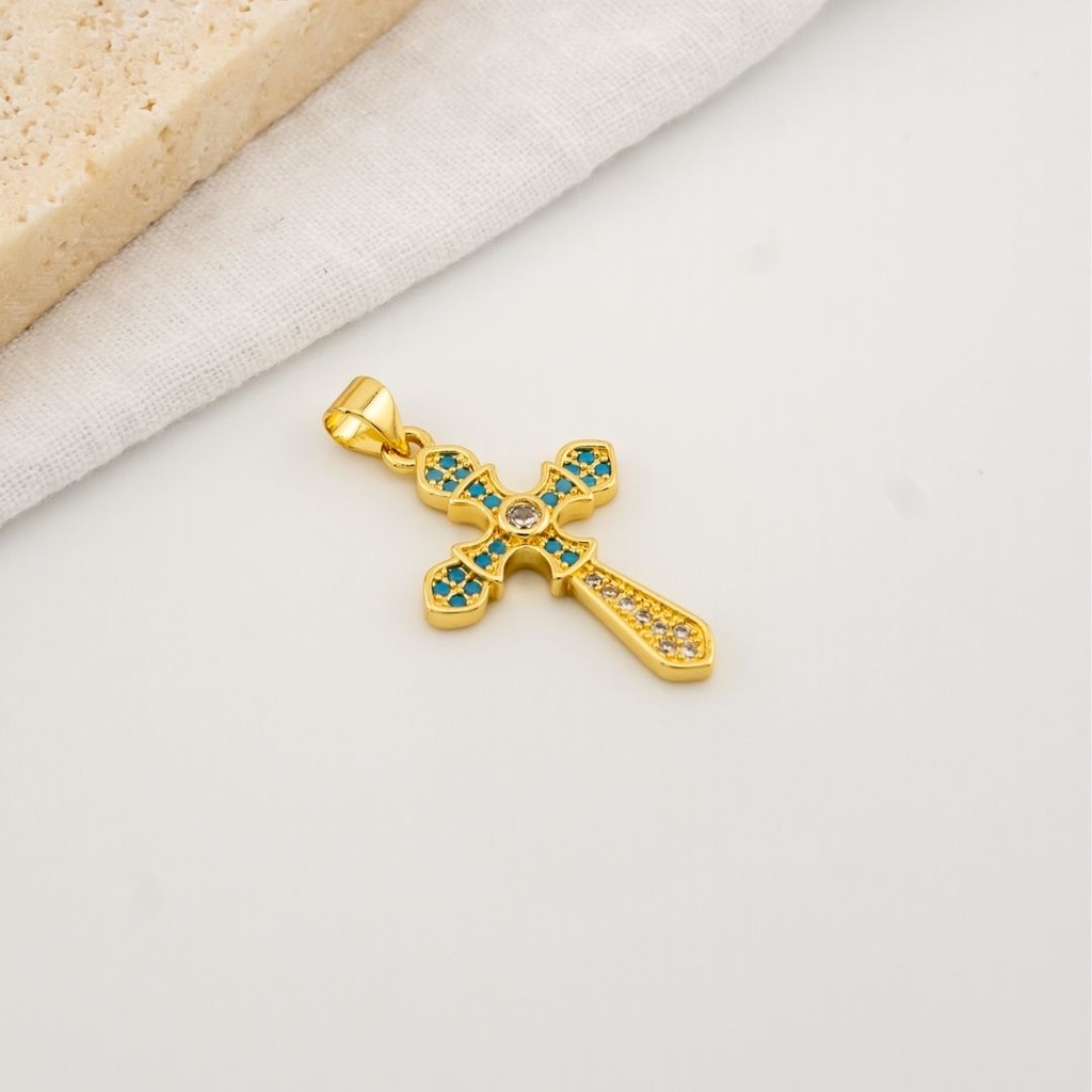 Dije Cruz Micropave con baño 18k