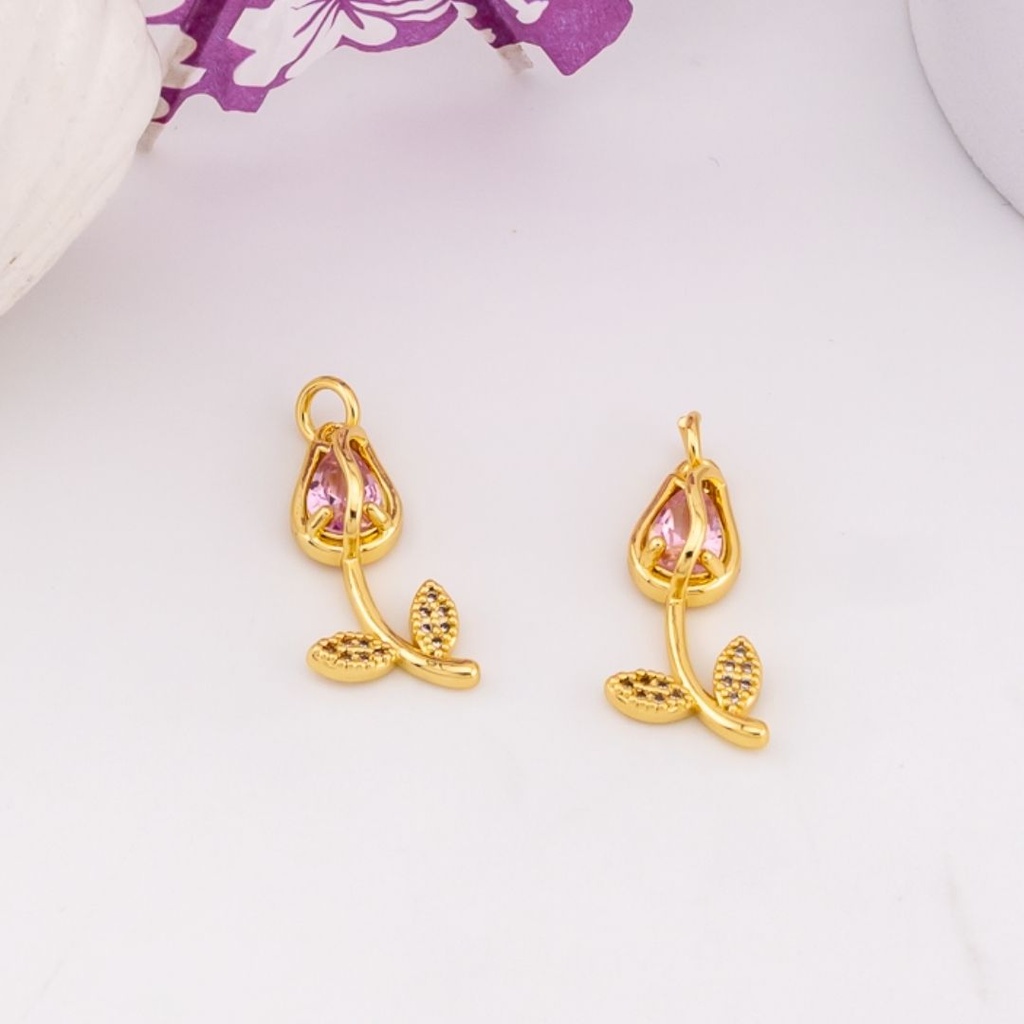 Dije de tulipan con zirconias baño 18k rosa