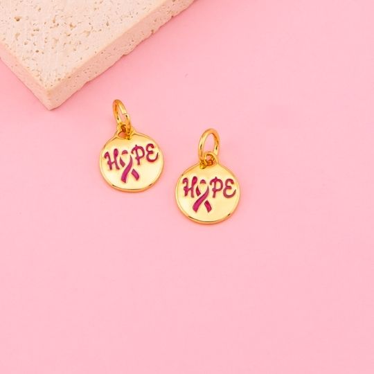Dije lazo cancer de mama HOPE esmaltado baño 18k