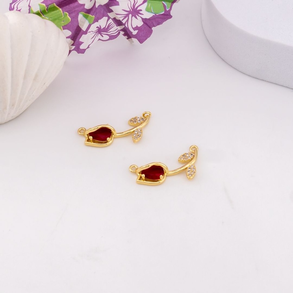 Enlace de tulipan con zirconias baño 18k rojo