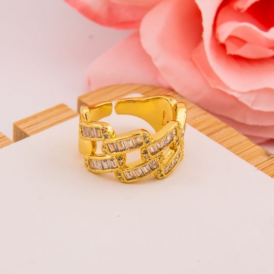 Anillo chunky con zirconias baño 18k