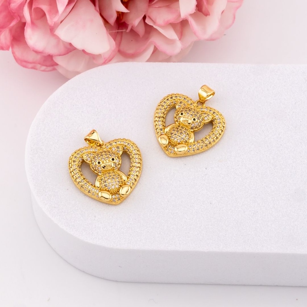 Dije de corazon y osito con zirconias 