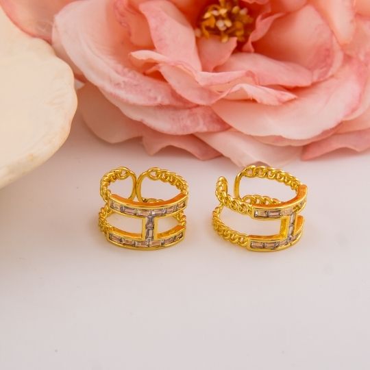 Anillo chunky con zirconias baño 18k