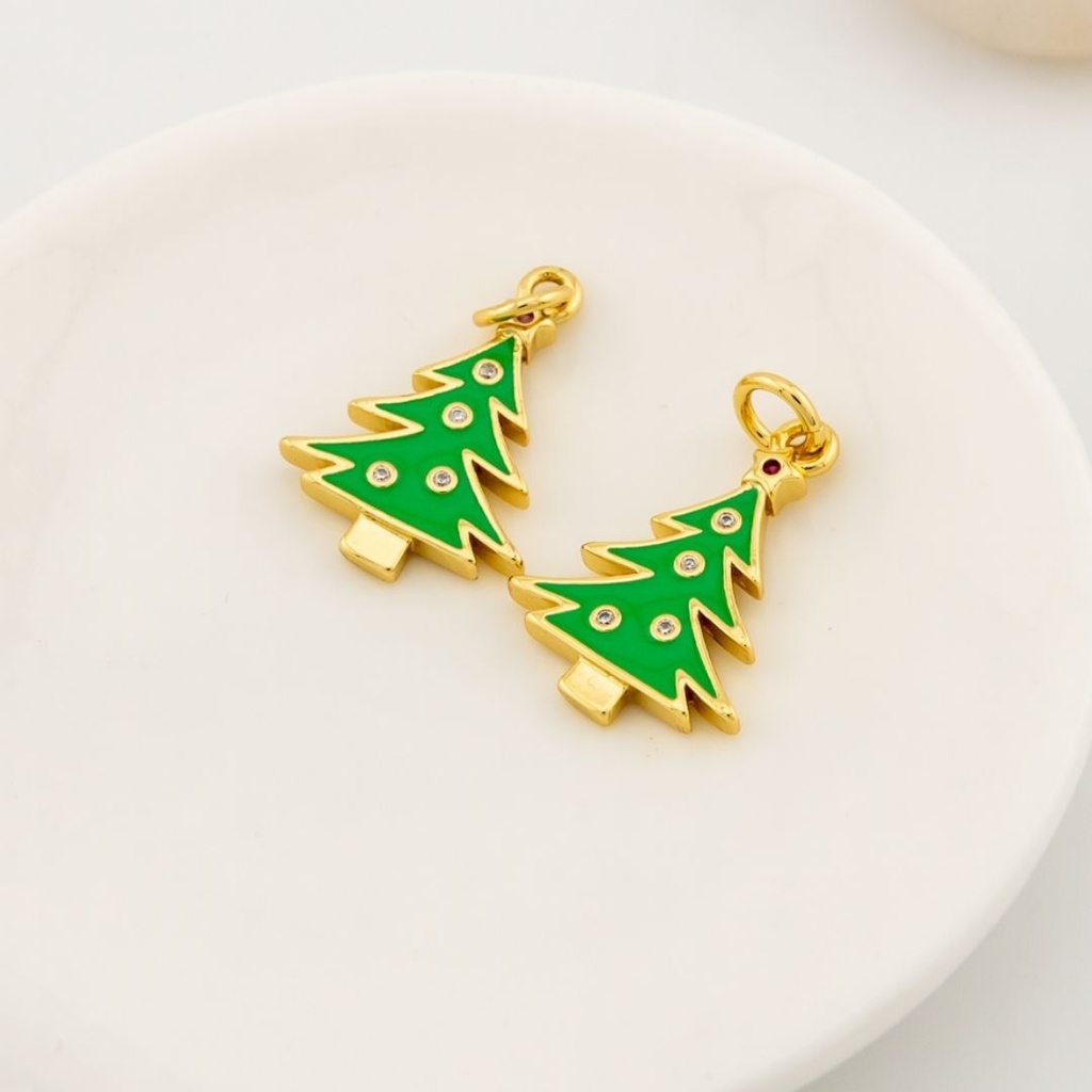  Dije arbol navideño con zirconias esmaltado con baño 18k