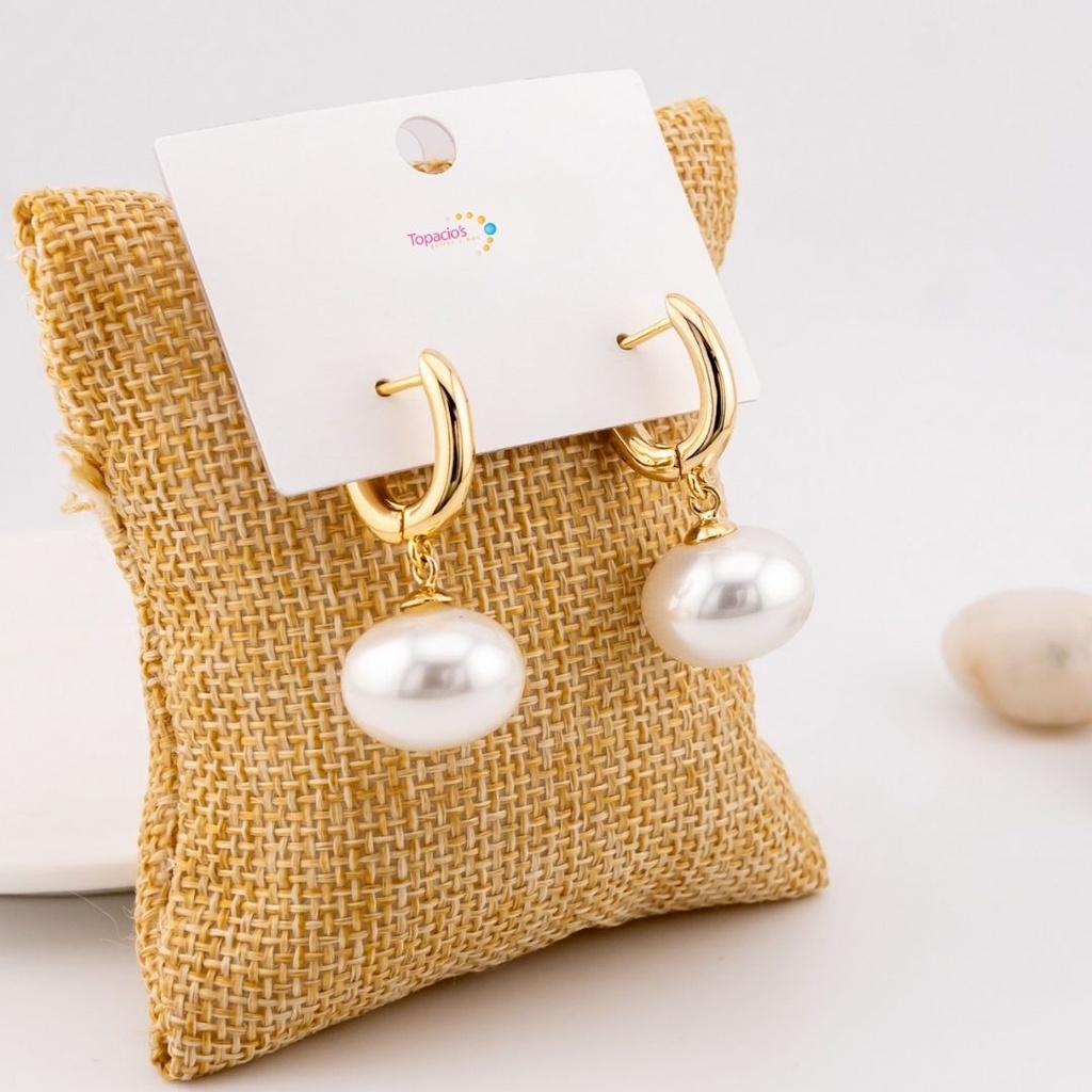Aretes  colgantes con perla  baño 18k pin de plata