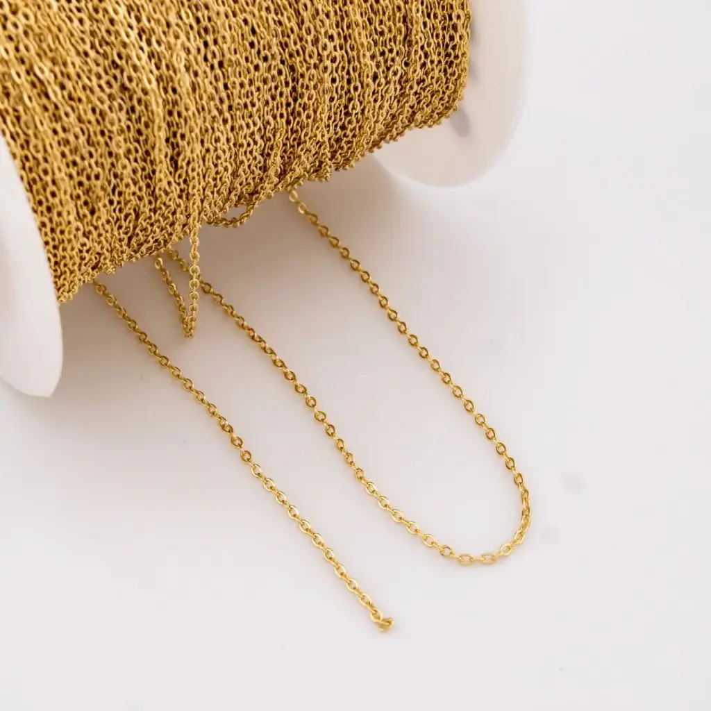 Cadena acero delgada por yarda eslabones de 1.5 mm con baño 18k