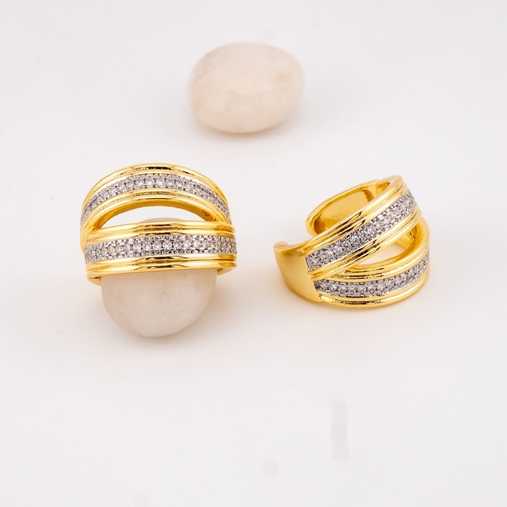 Anillo dos tonos con zirconias baño 18k