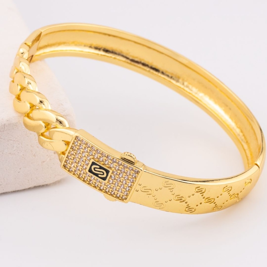 Pulsera bangle con zirconias  baño 18k