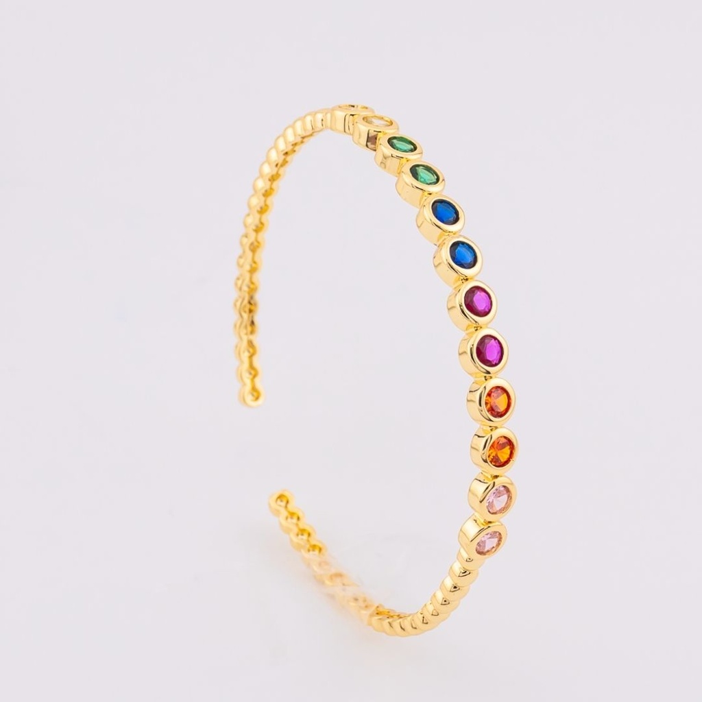 Pulsera bangle con zirconias  multicolor baño 18k