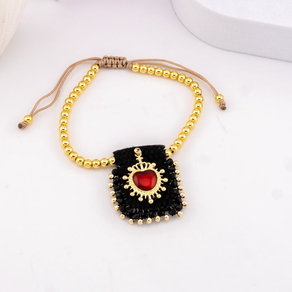 Pulsera de escapulario baño 18k negro