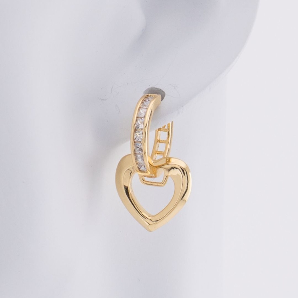 Aretes doble uso corazon y zirconia baño 18k