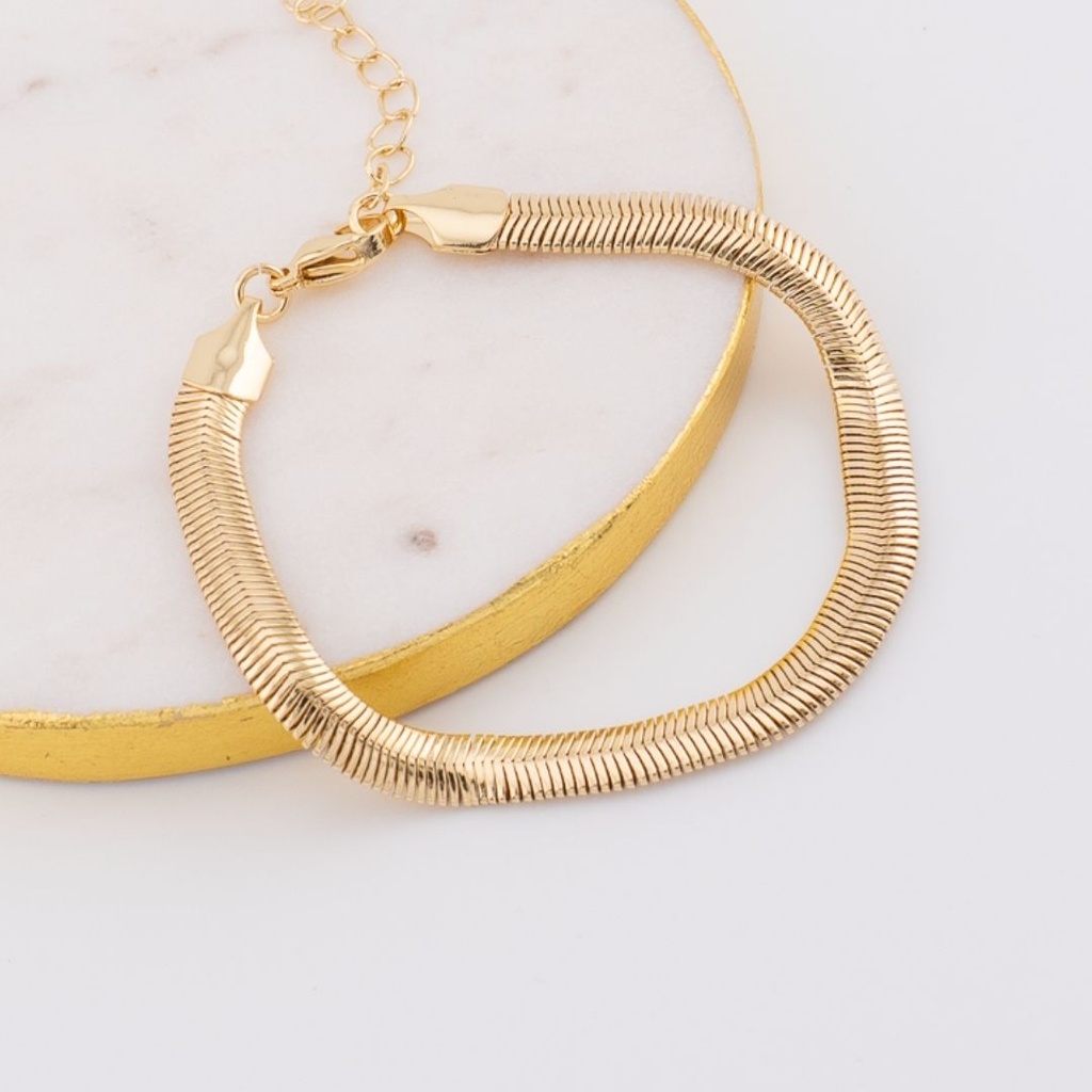 Pulsera tejido serpiente plana de 6 mm baño 18k dorado
