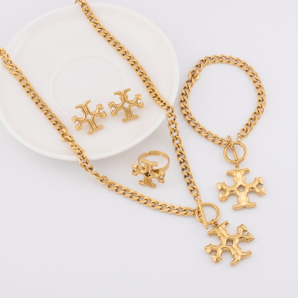 Set de collar, anillo, aretes y pulsera de acero inoxidable
