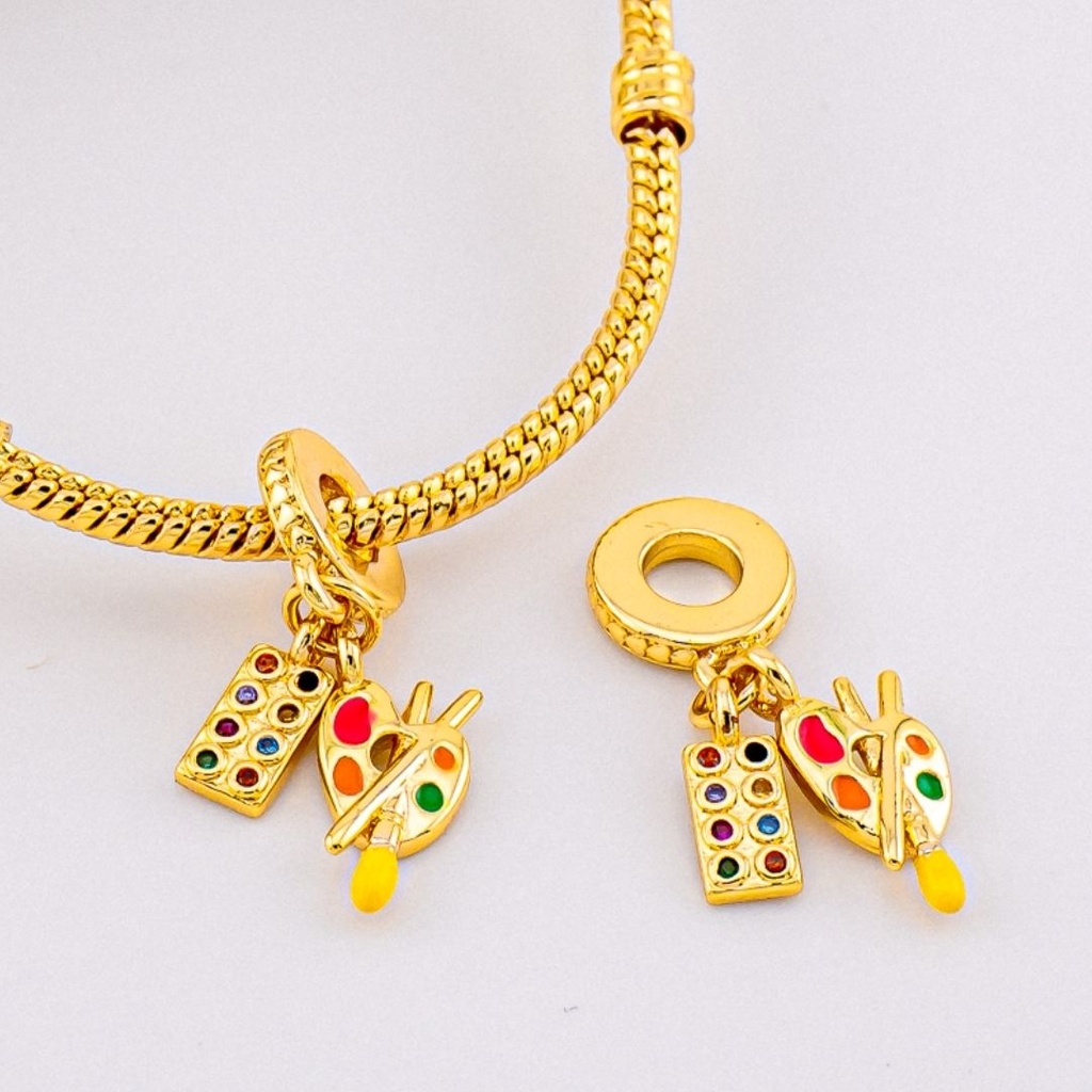 Charm estilo pandora pintor con zirconias baño 18k