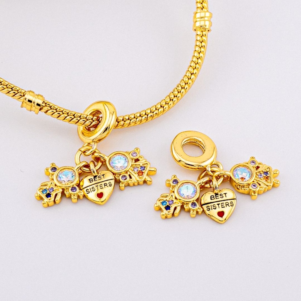 Charm estilo pandora best sister con zirconias baño 18k