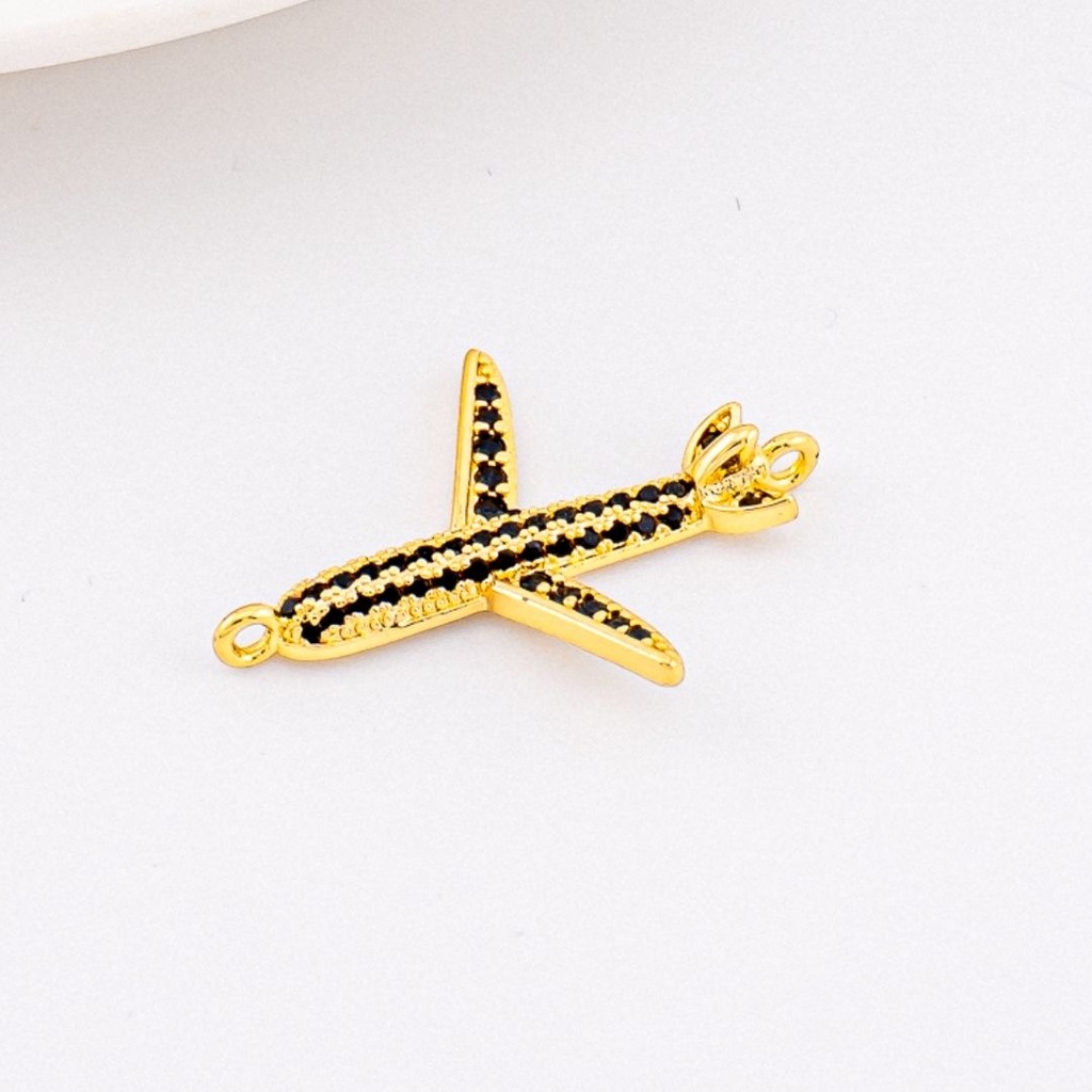 Enlace Avion micropave zirconia negra baño 18k
