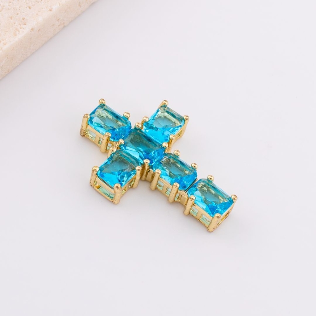 DIje  cruz grande con zirconia turqueza baño de 18k