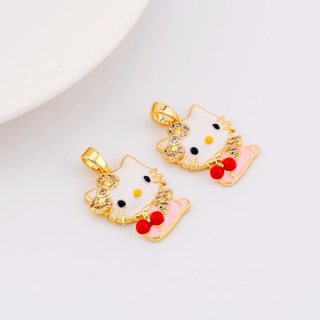 DIje hello kitty esmaltado micropave baño de 18k