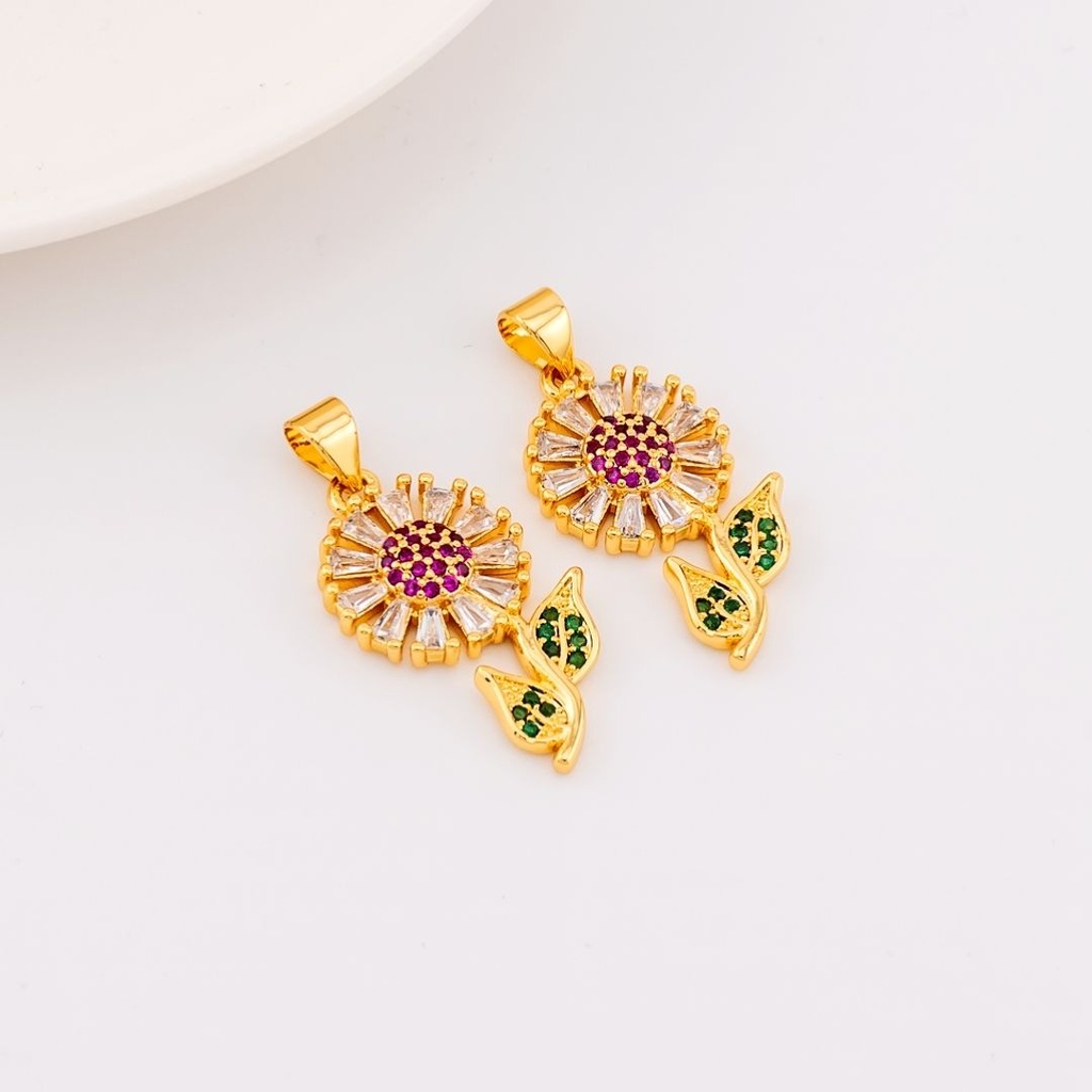 DIje flor de girasol con micropave baño de 18k