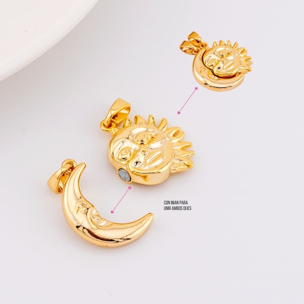SET DIjeS sol y luna con iman baño de 18k