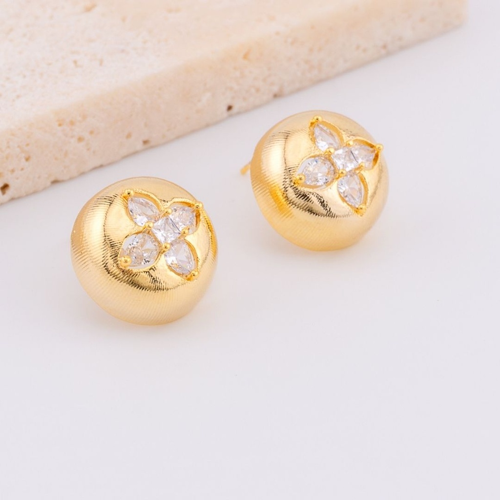 Aretes redondo con zirconia baño 18k