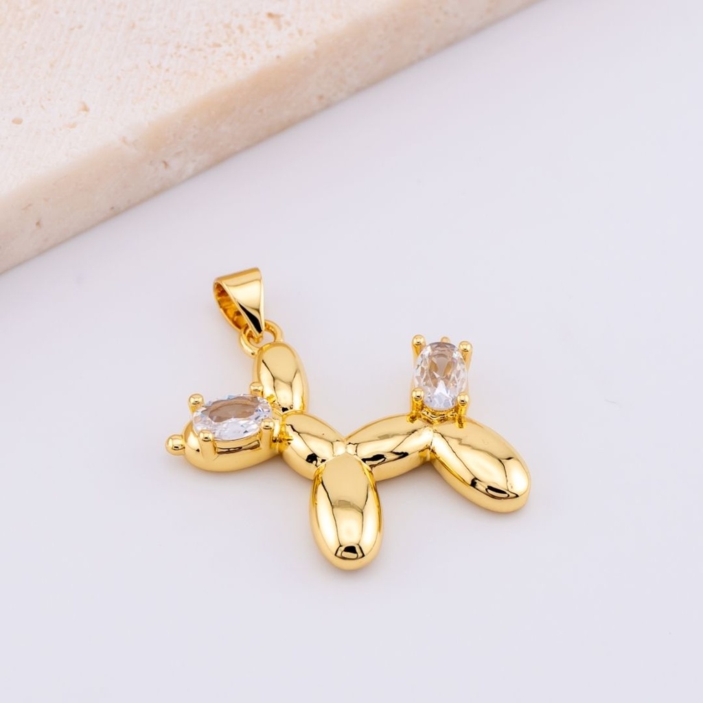 Dije micropave en forma de perro globo con baño 18k