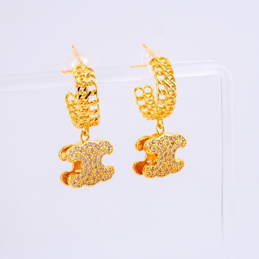 Aretes oso con zirconias baño 18k pin de plata
