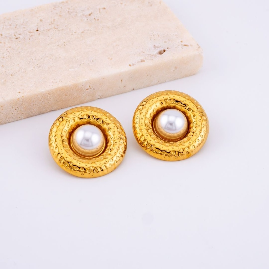 Aretes disco con perla en acero