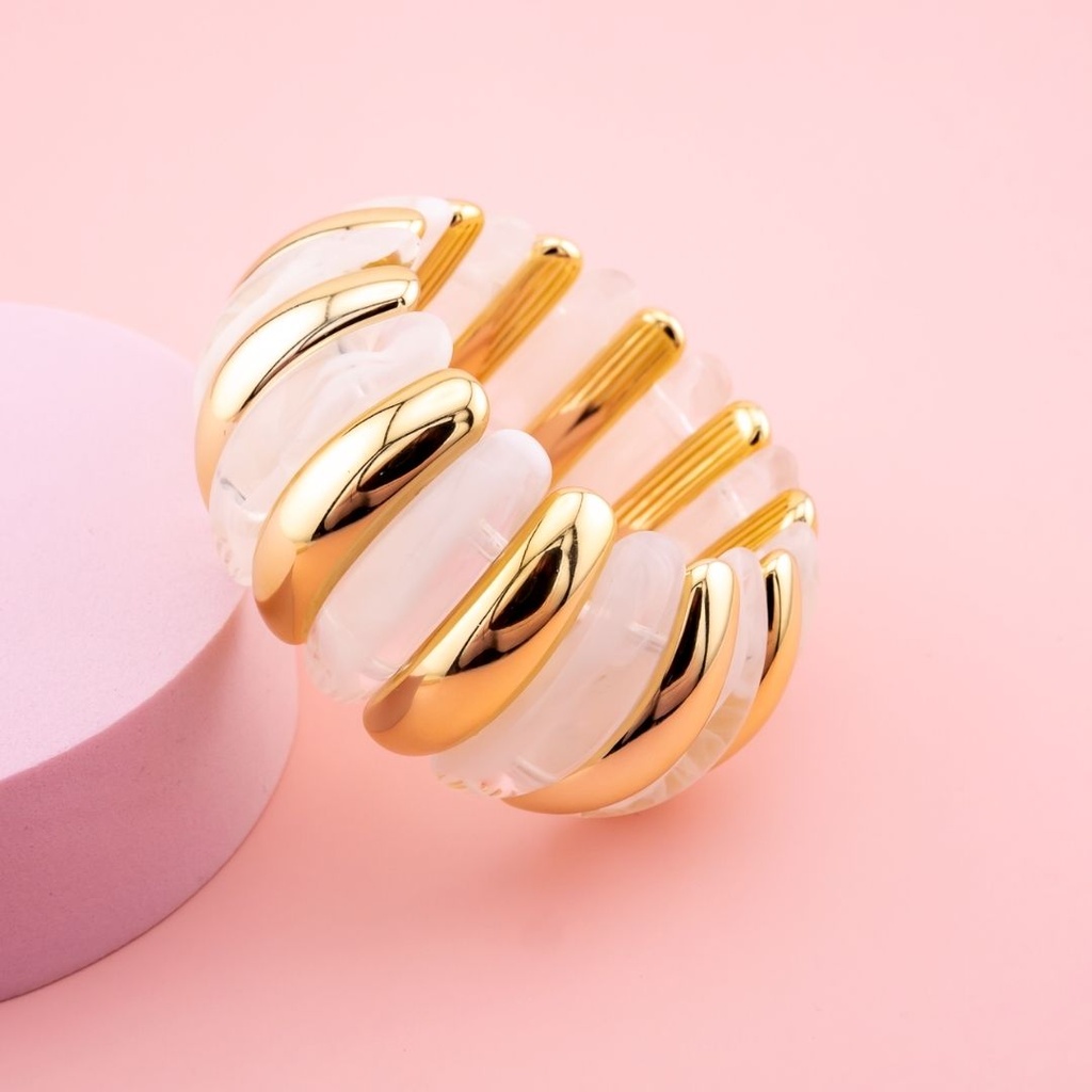 Pulsera chunky elastica en carey y baño 18k 
