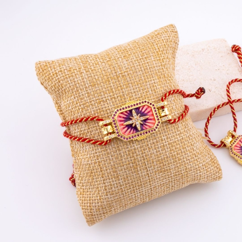 Pulsera correa ajustable de hilo metalizado en forma de estrella con zirconia esmaltado baño 18k 