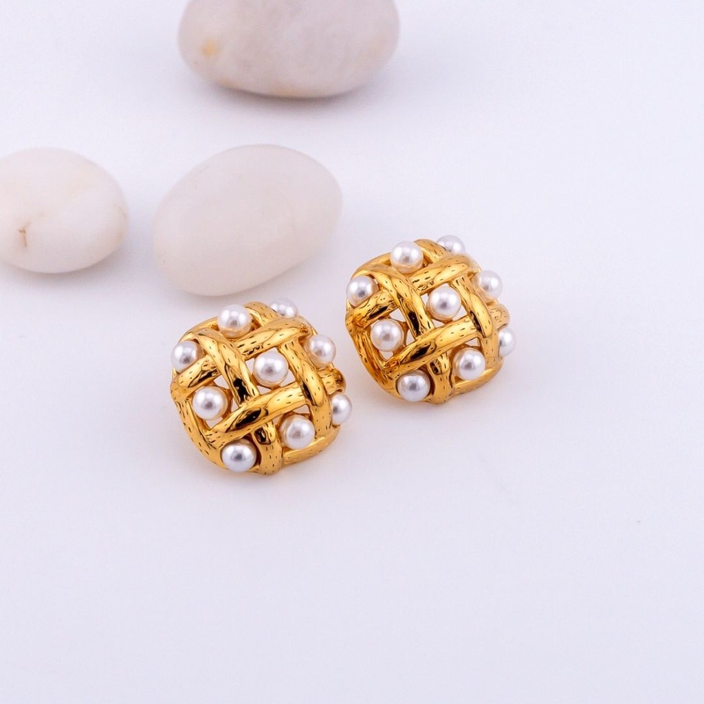 Aretes stud con perlas acero inoxidable