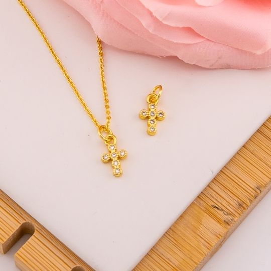 Dije religioso de cruz mini en micropave