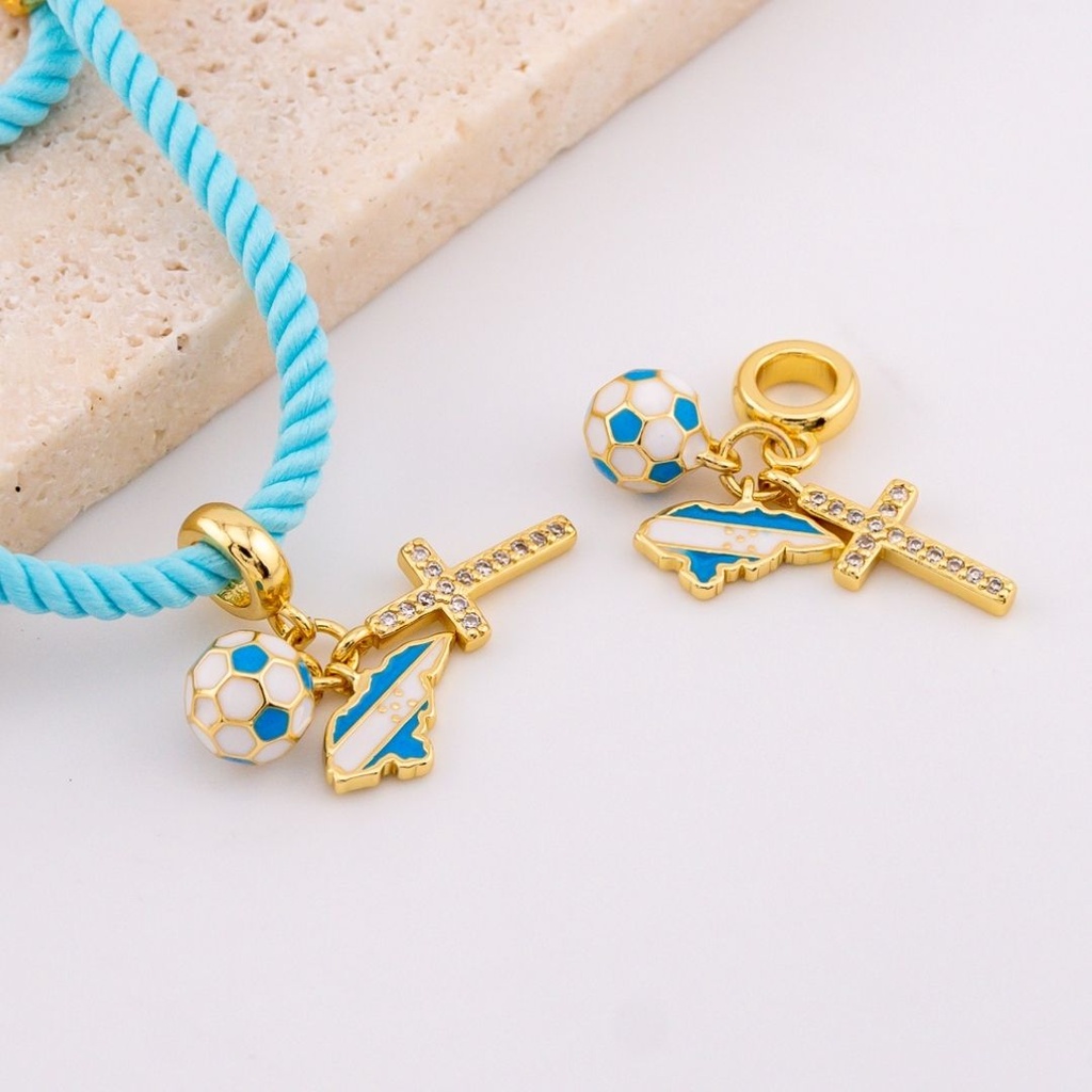  Dije estilo Charm HONDURAS  colgantes de cruz, mapa y balon; esmaltado micropave y baño 18k