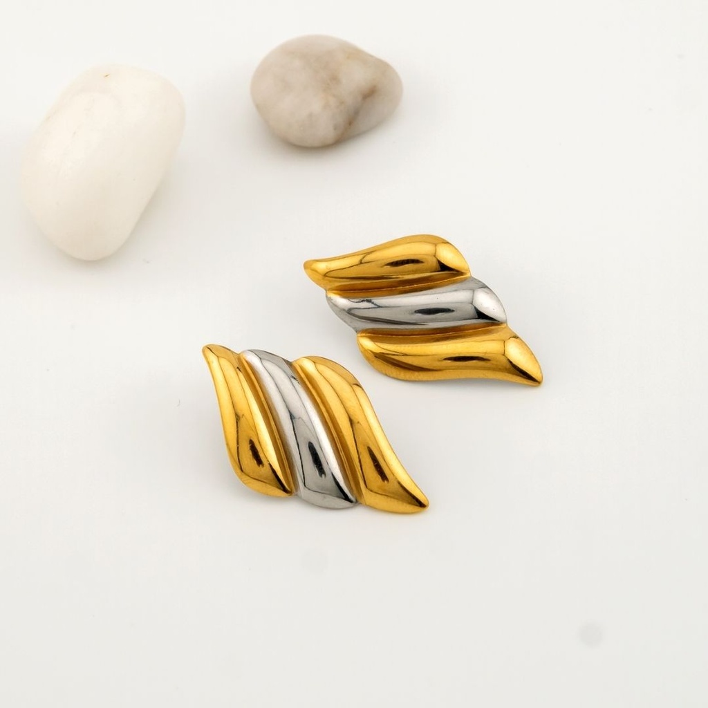 Aretes stud en forma de ala dos tonos acero inoxidable