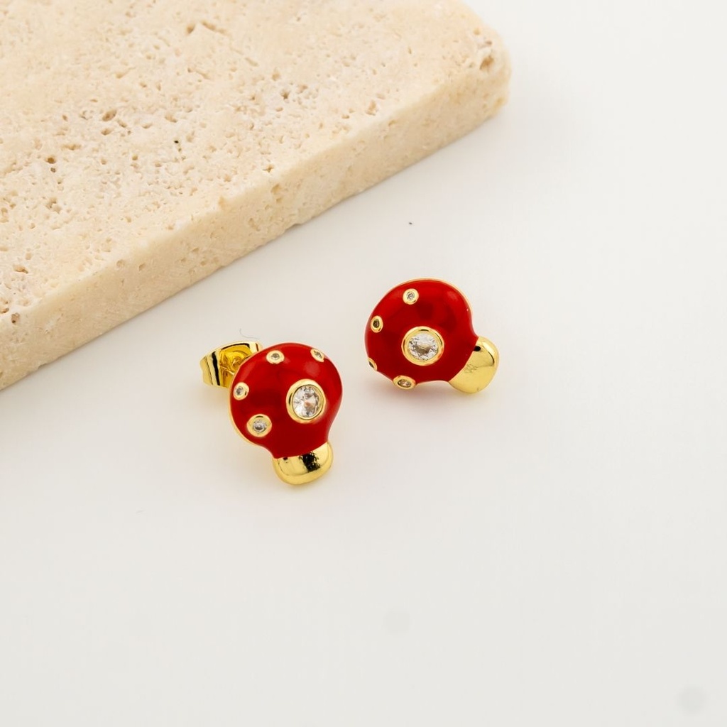 Aretes stud hongo con zirconias baño 18k pin de plata
