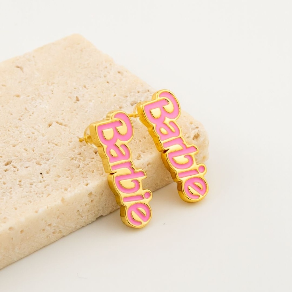 Aretes barbie esmaltados baño 18k pin de plata