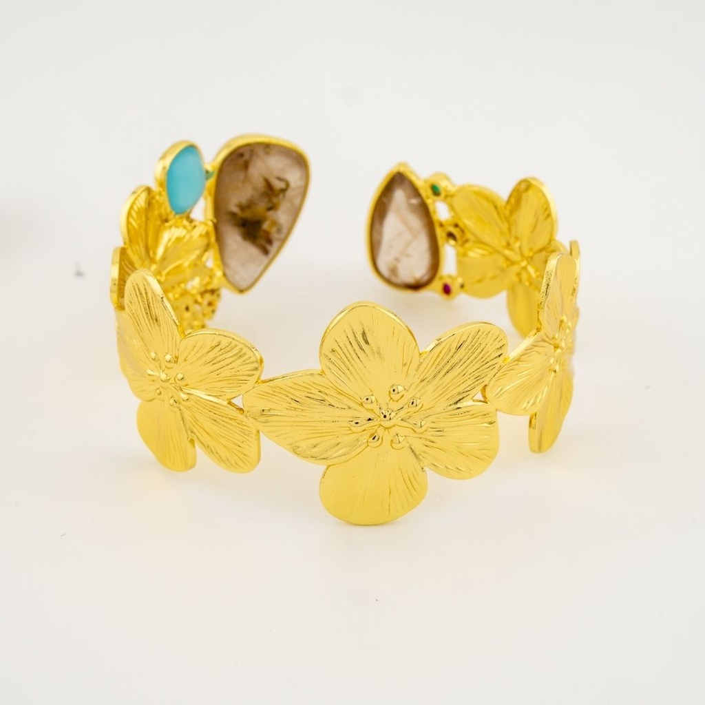 Brazalete flores piedras naturales engastadas en goldfilled 