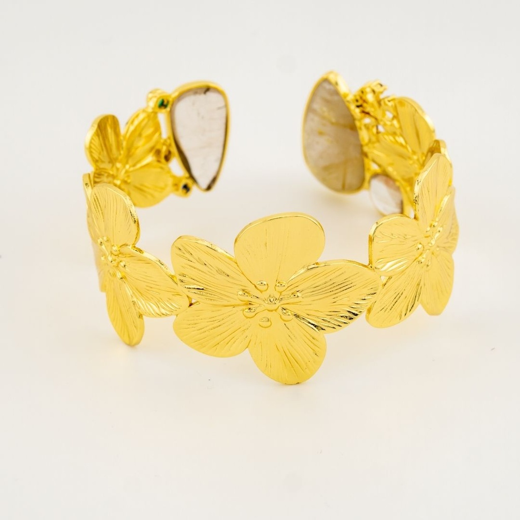Brazalete flores piedras naturales engastadas en goldfilled 