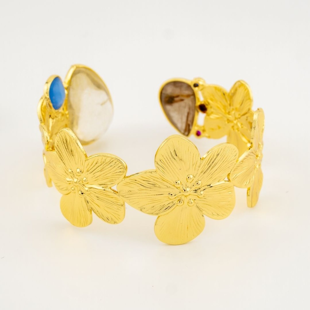 Brazalete flores piedras naturales engastadas en goldfilled 