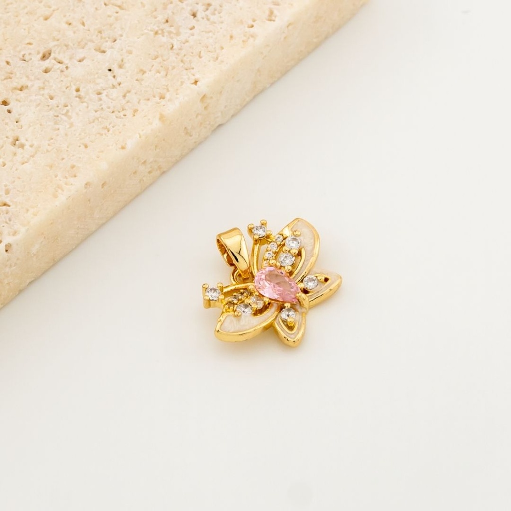 Dije mariposa esmaltado micropave con baño 18k