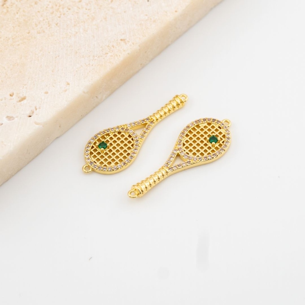 Enlace raqueta de tenis con micropave y baño 18k 