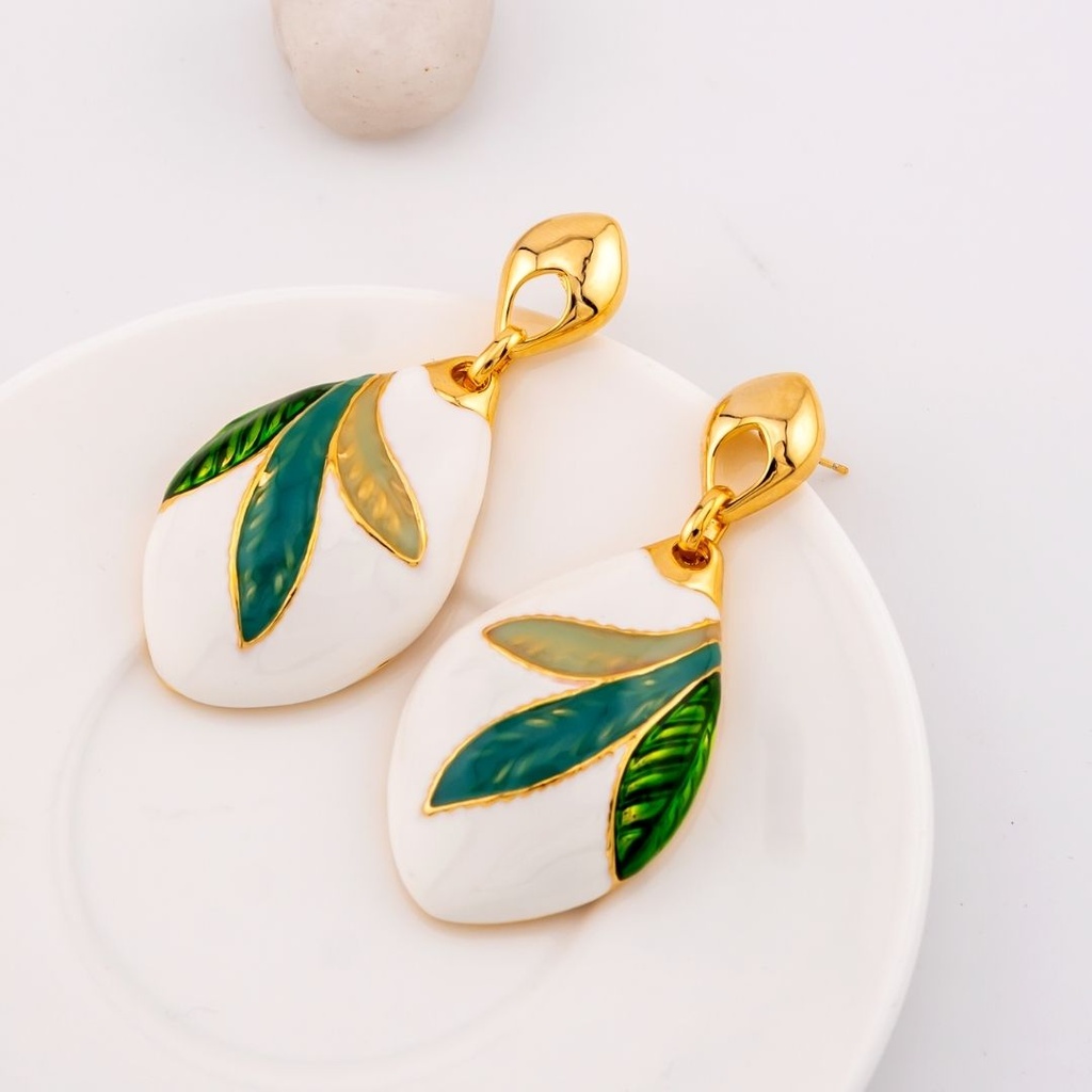 Aretes colgantes gota decorado esmaltado baño 18k pin de plata