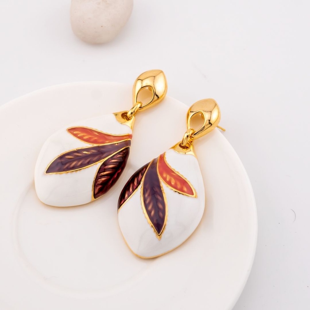 Aretes colgantes gota decorado esmaltado baño 18k pin de plata