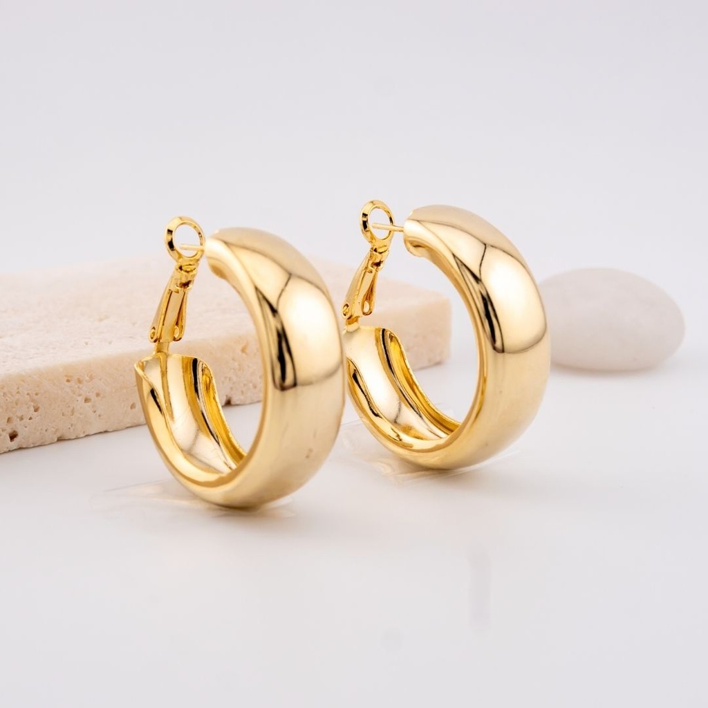 Aretes argolla solidos baño 18k pin de plata